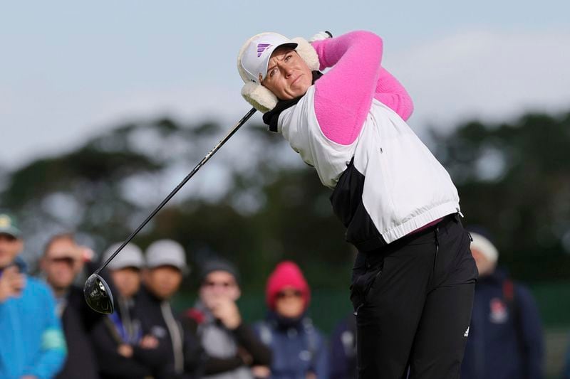 Sweden's Linn Grant in action on day one of the 2024 Women's Open golf tournament at St Andrews, Scotland, Thursday Aug. 22, 2024. (Steve Welsh/PA via AP)