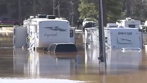 Several people were rescued Wednesday morning after an RV park flooded in Newton County, officials said.