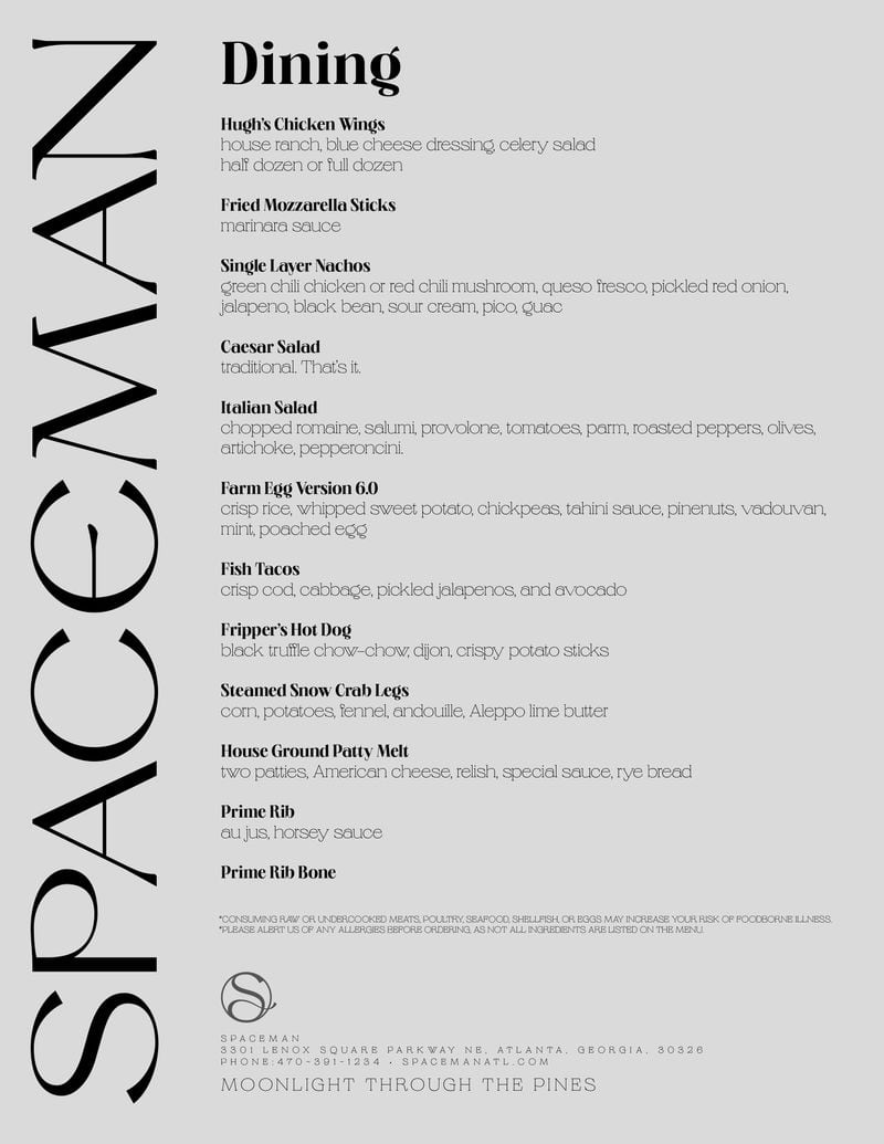 Spaceman menu