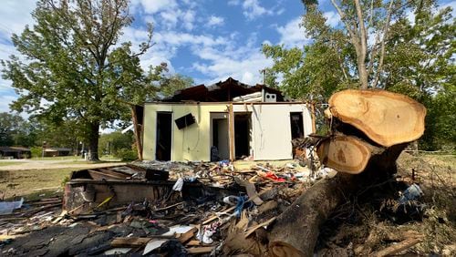 Part of the oak tree that slammed down on a Sandersville home during Hurricane Helene and killed two children, Harmony Taylor, 7, and her brother Derrick, 4.