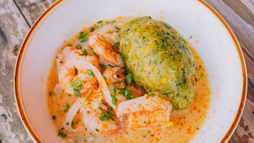 Mofongo at El Super Pan has cilantro in it, giving it a green color. Courtesy of the Imprints Agency