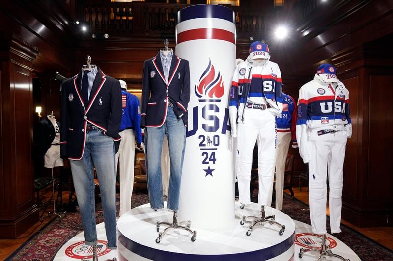 Team USA Paris Olympics attire is displayed at Ralph Lauren headquarters on Monday, June 17, 2024, in New York. (Photo by Charles Sykes/Invision/AP)