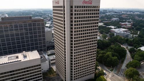 An aerial view of Coca-Cola's headquarters in Atlanta pictured on Sunday, June 30, 2024. (Seeger Gray / AJC)