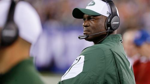 New York Jets head coach Todd Bowles watches his team play during the first half of a preseason NFL football game against the New York Giants Saturday, Aug. 29, 2015 in East Rutherford, N.J. (AP Photo/Seth Wenig)
