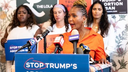 Former Atlanta Mayor Keisha Lance Bottoms speaks at a press conference June 24 marking two years since Roe v. Wade was overturned. (Seeger Gray / AJC)