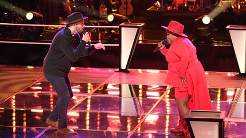 THE VOICE -- "Battle Rounds" Season 17 -- Pictured: (l-r) Alex Guthrie, Injoy Fountain -- (Photo by: Justin Lubin/NBC)