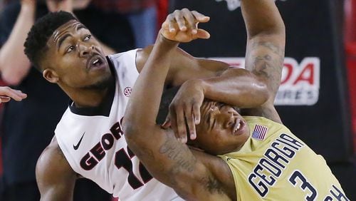 Handcuffed by foul trouble, Georgia Tech forward Marcus Georges-Hunt played 25 minutes and scored 11 points against Georgia, nine on free throws. Curtis Compton / ccompton@ajc.com