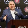 Garth Lagerwey answered questions during a press conference after being introduced as the new Atlanta United President & CEO  on Tuesday, Nov. 29, 2022.  Miguel Martinez / miguel.martinezjimenez@ajc.com