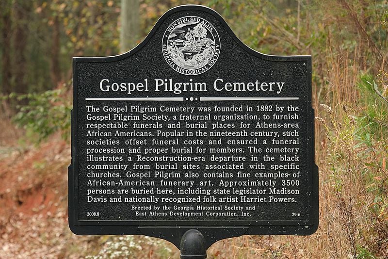 Gospel Pilgrim Cemeterywas the site for the recommittal and dedication of a new headstone for Harriet and Armstead Powers Saturday December 2, 2023  in Athens, GA. Powers was an emancipated slave whose quilts can be seen at the Smithsonian Museum and the Museum of Fine Arts in Boston. 

credit: Nell Carroll for the AJC