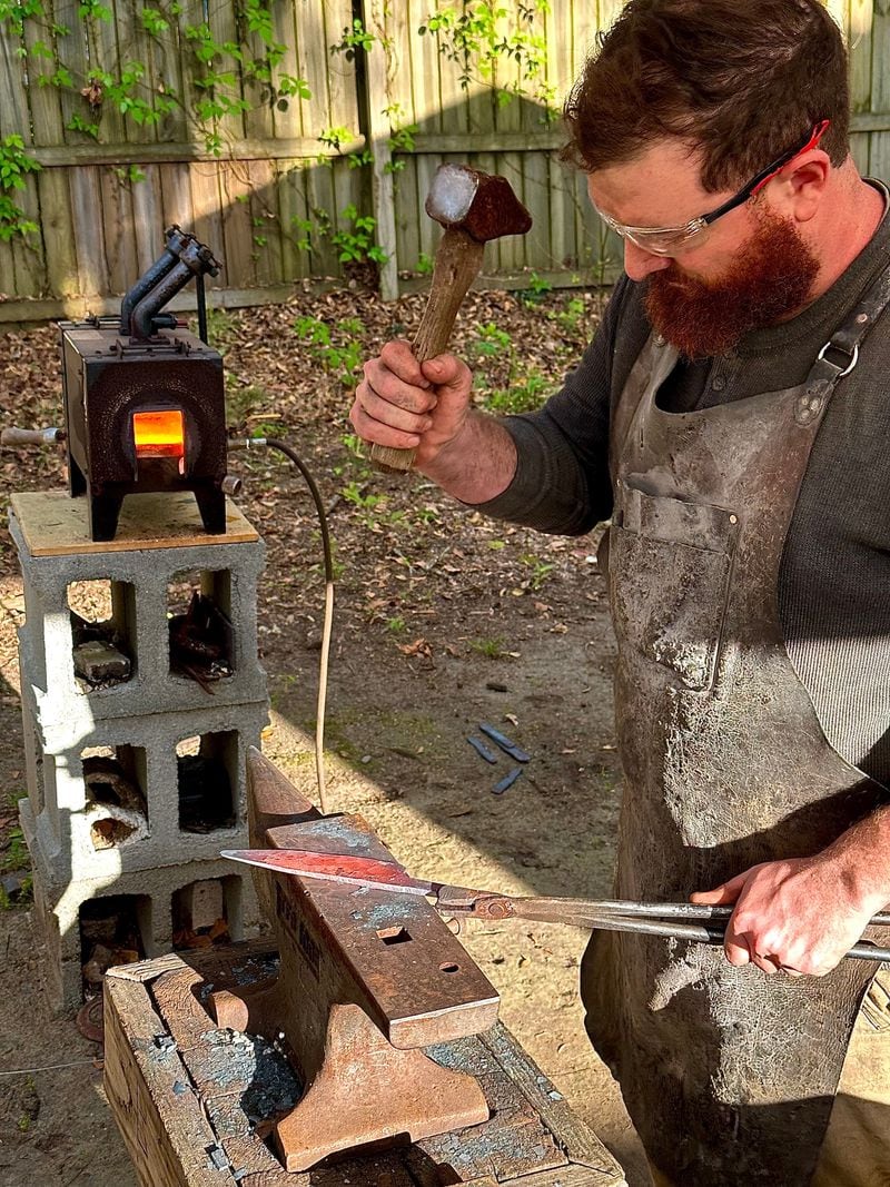 Ben Spurrier uses a propane-fueled forge for better temperature regulation.