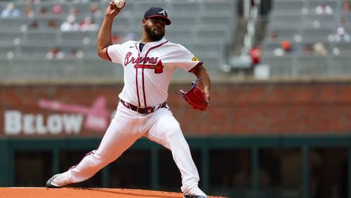 Atlanta Braves starting pitcher Reynaldo López delivers to a Detroit Tigers batter during the first inning at Truist Park, Wednesday, June 19, 2024, in Atlanta. (Jason Getz / AJC)
