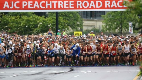 And they're off at the 2015 AJC Peachtree Road Race on Saturday, July 4, 2015.