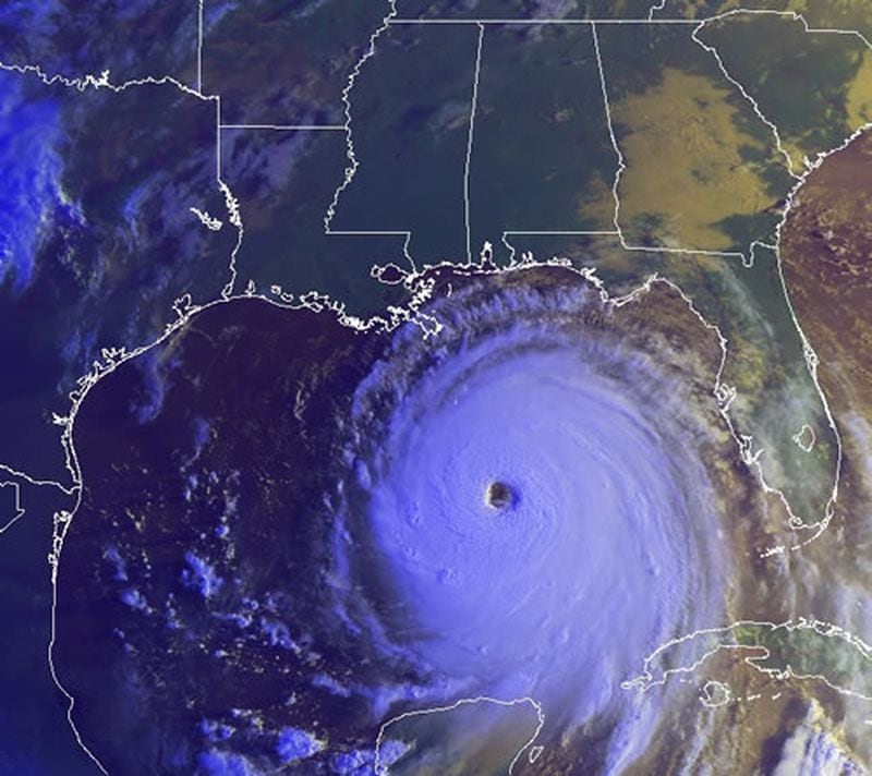 Visible image of Hurricane Katrina on August 28, 2005 at 7:19am as a Category 5 hurricane. (Image courtesy of University Of Wisconsin - Madison Cooperative Institute for Meteorological Satellite Studies)