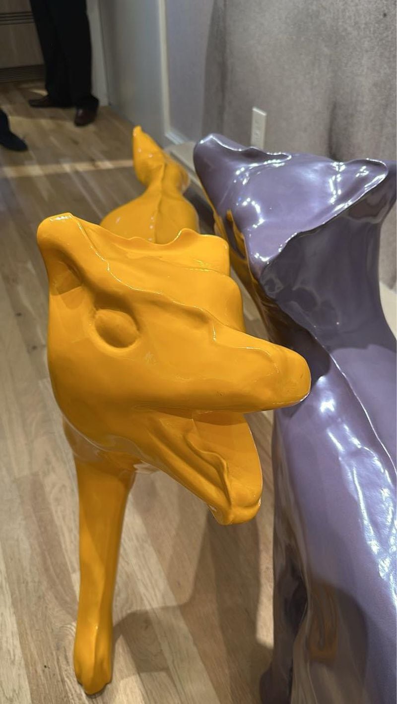 Michael Stipe's sculptured foxes were selling for $22,500 each at his art show at Jackson Fine Art in Buckhead. RODNEY HO/rho@ajc.com