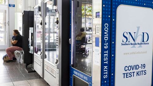 A COVID-19 test kit vending machine at the Regional Transportation Commission's Bonneville Transit Center, on Thursday June 9, 2022, in Las Vegas. (Bizuayehu Tesfaye/Las Vegas Review-Journal/TNS)