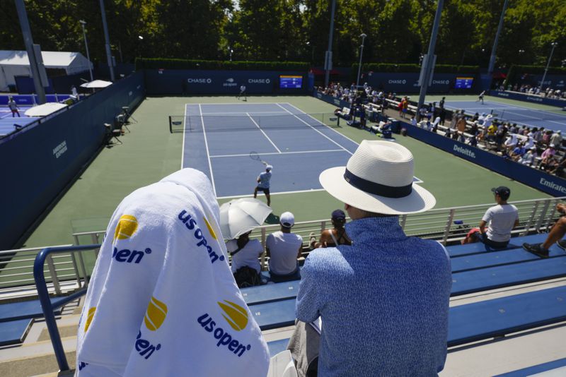 Spectators watch play between Taro Daniel, of Japan, and Tristan Schoolkate, of Australia, during the first round of the U.S. Open tennis championships, Tuesday, Aug. 27, 2024, in New York. (AP Photo/Kirsty Wigglesworth)