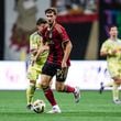 Atlanta United midfielder Alexey Miranchuk #59 dribbles the ball during the match against the New York Red Bulls at Mercedes-Benz Stadium in Atlanta, GA on Saturday October 5, 2024. (Photo by Mitch Martin/Atlanta United)