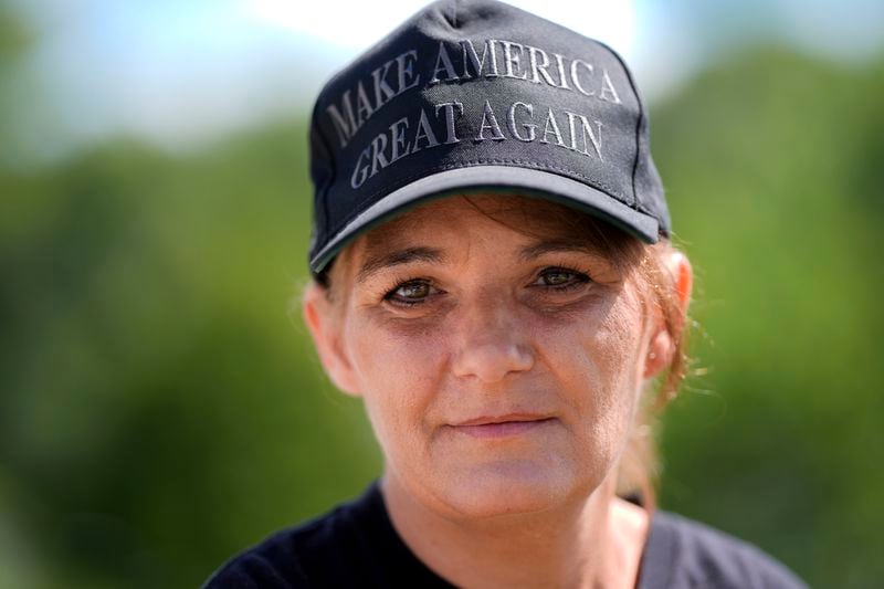 Stephanie Jones speaks during an interview with The Associated Press, Friday, Sept. 6, 2024, in De Soto, Iowa. (AP Photo/Charlie Neibergall)