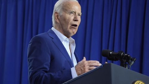 President Joe Biden speaks at the grand opening ceremony for the Stonewall National Monument Visitor Center, Friday, June 28, 2024, in New York. (AP Photo/Evan Vucci)