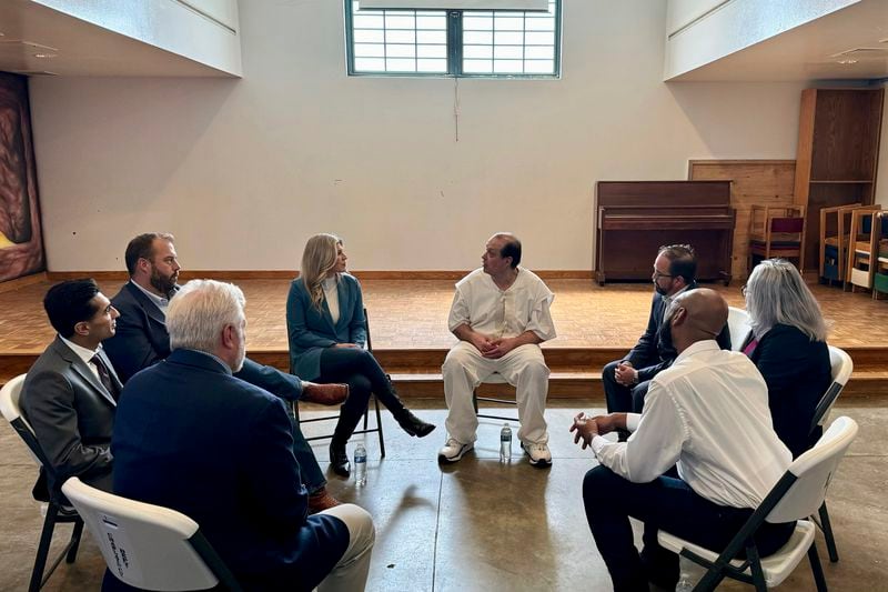 Texas lawmakers meet with Robert Roberson at a prison in Livingston, Texas, on Friday, Sept. 27, 2024. Roberson was scheduled for execution in October after being convicted in the death of his infant daughter. (AP Photo/Criminal Justice Reform Caucus)