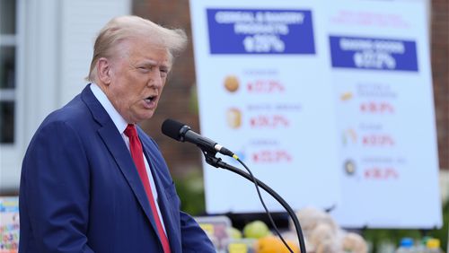 Republican presidential nominee former President Donald Trump speaks at a news conference at Trump National Golf Club, Thursday, Aug. 15, 2024, in Bedminster, N.J. (AP Photo/Julia Nikhinson)