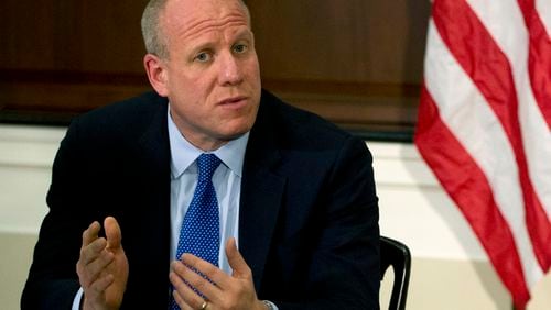 FILE - Eric Goldstein, Chief Executive, Office of School Support Services, New York City Department of Education, speaks in a discussion with other school leaders and experts on school nutrition at an event in the Eisenhower Executive Office Building on the White House complex, May 27, 2014, in Washington, D.C. (AP Photo/Pablo Martinez Monsivais, File)