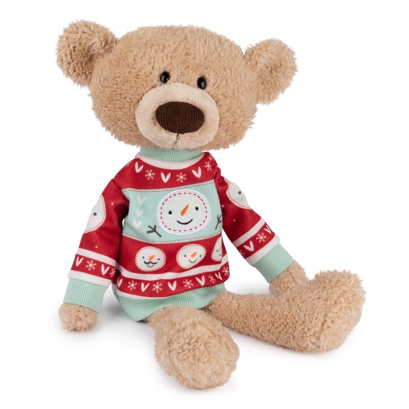 A floppy limbed GUND teddy bear decked out in a Christmas sweater is a cute and cuddly gift.
(Courtesy of GUND)