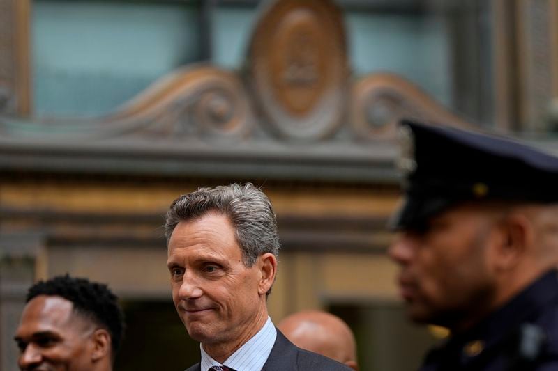 Tony Goldwyn films an episode of Law & Order, Friday, Sept. 27, 2024, in New York. (AP Photo/Julia Demaree Nikhinson)