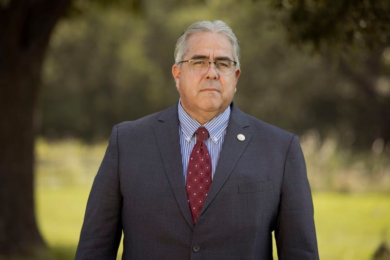 Jeff Fife, a Tvstvnvke, or warrior, for Hickory Ground and chief of staff for Principal Chief of the Muscogee Nation, poses for a photo, Aug. 21, 2024, in Okmulgee, Okla. (AP Photo/Brittany Bendabout)