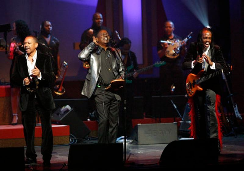 Members of the band Earth, Wind & Fire (left-right) Ralph Johnson, Philip Bailey and Verdine White performed at the Apollo Monday night.