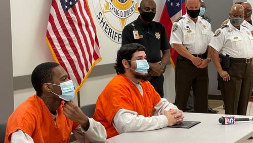 Two of the three graduates from Cobb County's Young Fathers program speak to media members during a press conference Thursday morning at the Cobb County Adult Detention Center (Photos provided/Cobb County Sheriff's Office)