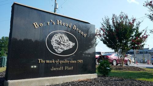 This sign marks the entrance of the Boar's Head processing plant that was tied to a deadly food poisoning outbreak Thursday Aug. 29, 2024, in Jarratt, Va. (AP Photo/Steve Helber)