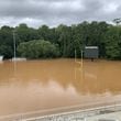 Playing fields at the Westminster School of Atlanta flooded when Hurricane Helene swept through the metro Atlanta area on Friday, September 27, 2024. (Dylan Jackson/AJC).