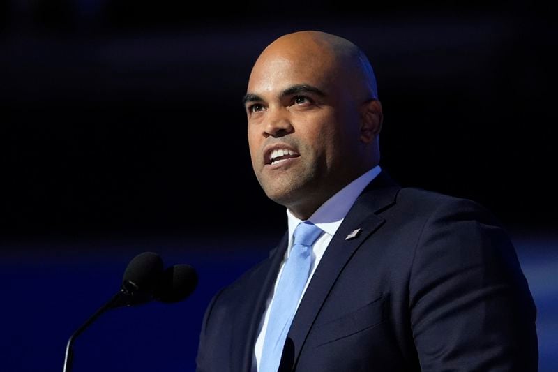 FILE - Rep. Colin Allred, D-Texas, speaks during the Democratic National Convention Aug. 22, 2024, in Chicago. (AP Photo/Paul Sancya, File)