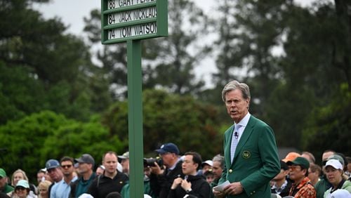 Augusta National Golf Club Chairman Fred Ridley announces the Honorary Starters of the 2024 Masters Tournament at Augusta National Golf Club, Thursday, April 11, 2024, in Augusta, Ga. (Hyosub Shin / Hyosub.Shin@ajc.com)
