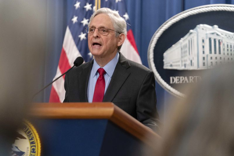 Attorney General Merrick Garland speaks during a news conference at the Department of Justice headquarters in Washington, Thursday, May 23, 2024. The Justice Department has filed a sweeping antitrust lawsuit against Ticketmaster and parent company Live Nation Entertainment, accusing them of running an illegal monopoly over live events in America and driving up prices for fans. The lawsuit was filed Thursday in New York and was brought with 30 state and district attorneys general. (AP Photo/Jose Luis Magana)