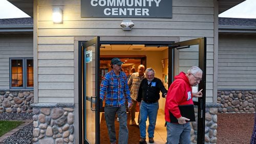 Community members exit the town hall in Woodruff, Wis., after a Keep Our Republic civic education event on Thursday, June 6, 2024. (Photo by Donovan Johnson/News21)