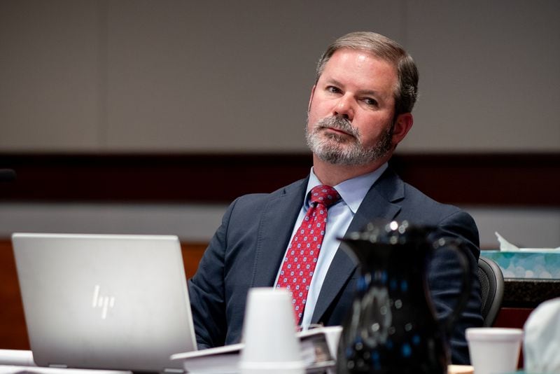 Plaintiff Attorney Chuck Boring listens to oral arguments of the defense. Judge Kellie Hill hears argumets in Cobb Superior Court Thursday regarding the candidate disqualification lawsuit. This lawsuit has the possiblity to determine the legality of Cobb County's district map. Thursday, May 20, 2024 (Ben Hendren for the Atlanta Journal-Constitution)