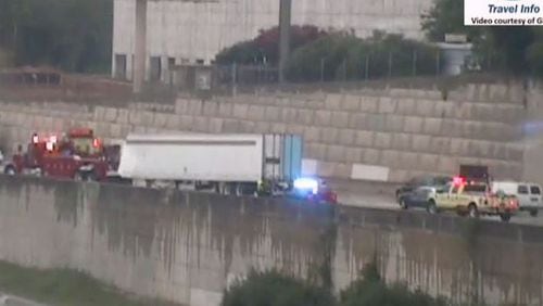 A tractor-trailer wreck halted traffic on the I-85 ramp at I-285. (Credit: Georgia Department of Transportation)