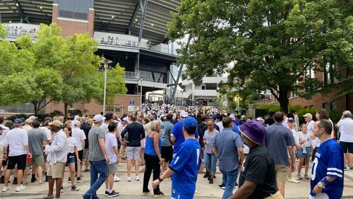 Georgia Tech and Georgia State fans outside Bobby Dodd Stadium before the kickoff of the game between the Yellow Jackets and the Panthers on Aug. 31, 2024, at Bobby Dodd Stadium. (AJC photo by Ken Sugiura/ken.sugiura@ajc.com)