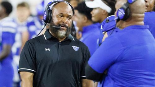 Georgia State Panthers head coach Dell McGee during  a NCAA football game between the  Georgia State Panthers and the Georgia Tech Yellow Jackets at Bobby Dodd Stadium in Atlanta on Saturday, Aug. 31, 2024.   (Bob Andres for the Atlanta Journal Constitution)