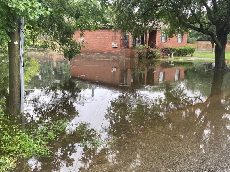 A flooded yard in Savannah, Georgia on Tuesday Aug. 6, 2024. Parts of the city and other communities on Georgia's coast saw flooding from Tropical Storm Debby.