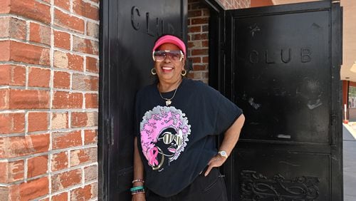 Shyran Blakely, former owner of Sharyn's Showcase, poses  outside of her former club, Saturday, July 13, 2024, in Atlanta. (Hyosub Shin / AJC)