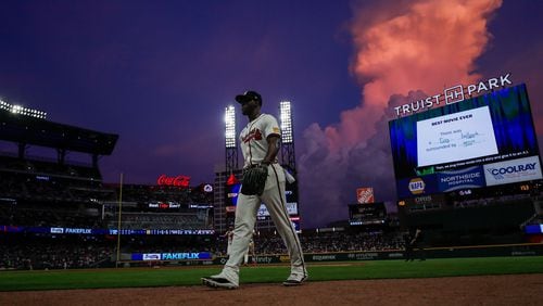 Atlanta Braves outfielder Jorge Soler walks to the dugout at the end of the fifth inning against the Miami Marlins at Truist Park on Thursday, August 1, 2024, in Atlanta. The Braves won 4-2. 
(Miguel Martinez/ AJC)