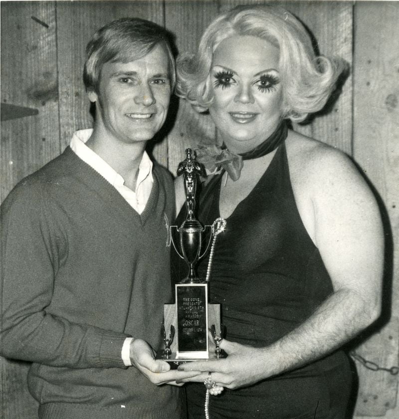 Buddy Clark (left), director of Miss Gay Atlanta, poses with Mickey Day, Entertainer of the Year at the 1974 Oscars for Atlanta drag performance. Clark won best director in 1972. Photo: Courtesy of Billy Jones Collection, Kenan Research Center at Atlanta History Center