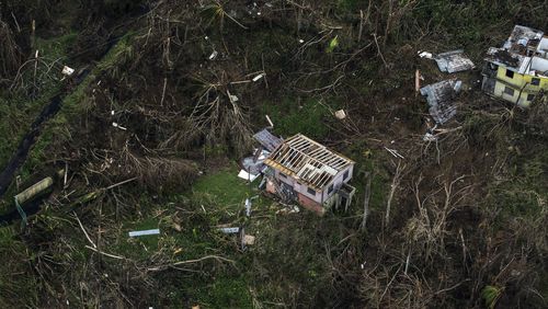 Homes damaged from Hurricane Maria in eastern Puerto Rico on Sept. 30, 2017. (Kirsten Luce/The New York Times)