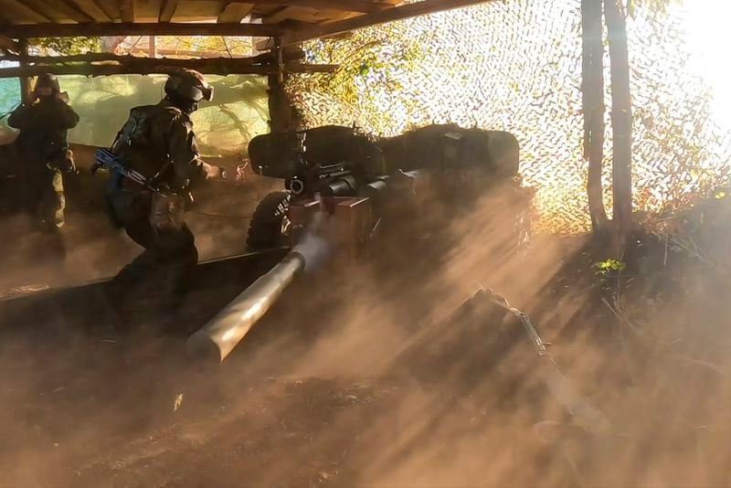 FILE - In this photo taken from video released by the Russian Defense Ministry press service on Aug. 16, 2024, a Russian soldier fires a Rapira anti-tank gun in the border area of the Kursk region of Russia. (Russian Defense Ministry Press Service via AP, File)