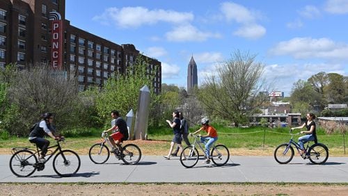 People walk, bike and exercise on Atlanta BeltLine's Eastside Trail on Saturday, March 21, 2020.  (Hyosub Shin / Hyosub.Shin@ajc.com)