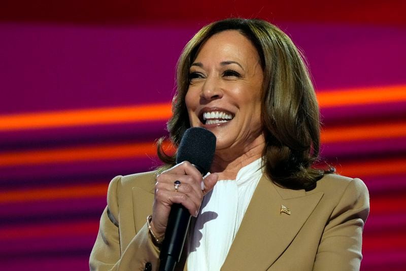 Democratic presidential nominee Vice President Kamala Harris speaks during the first day of Democratic National Convention, Monday, Aug. 19, 2024, in Chicago. (AP Photo/Jacquelyn Martin)