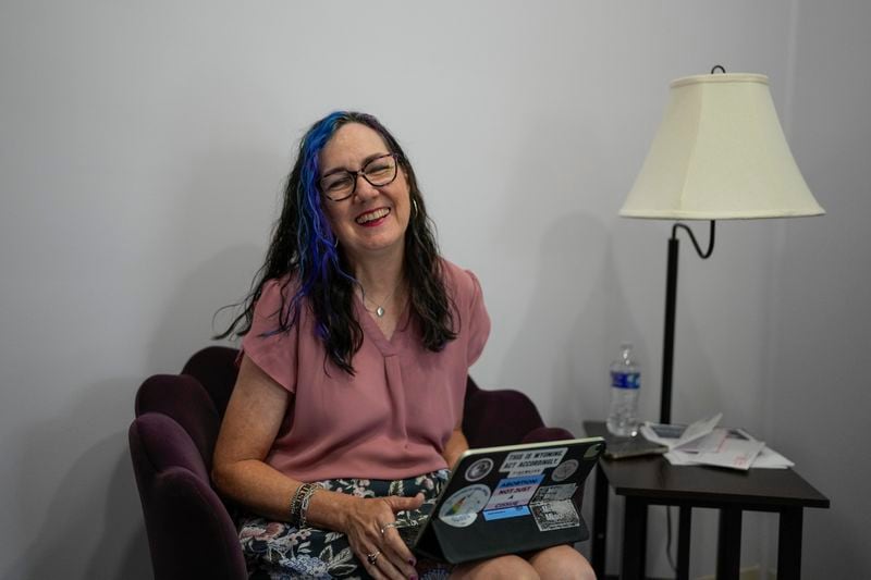 Illinois Rep. Kelly Cassidy works in her office, Sunday, July 28, 2024, in Chicago. (AP Photo/Erin Hooley)